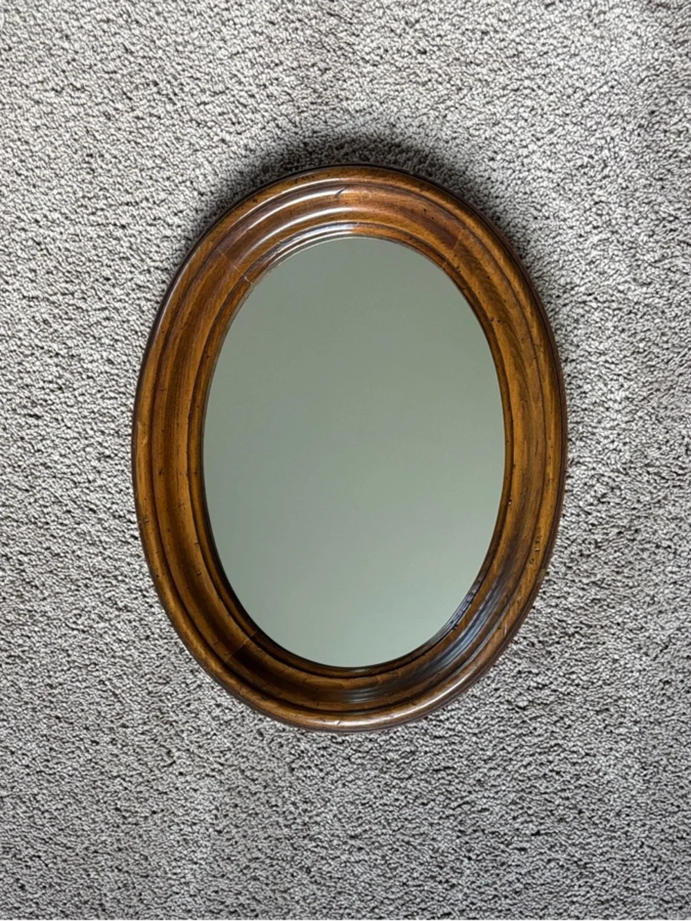 Vintage Oval Wall Mirror with Warm Brown Wood Frame 15-1/2” x 12”